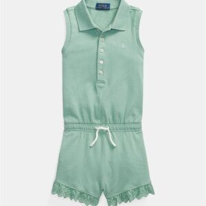 Ralph Lauren Baby Girl Eyelet Stretch Mesh Polo Romper Size 6 Months
